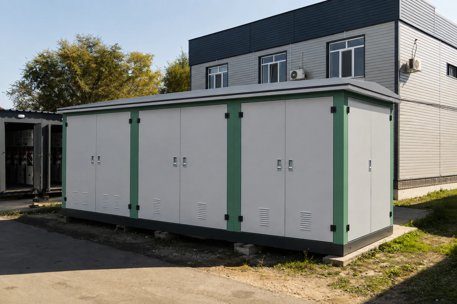 Compact substation installed beside an industrial facility
