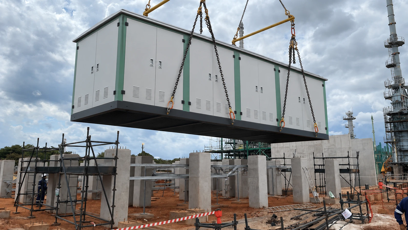 Compact substation modules installed at a prefabricated substation site
